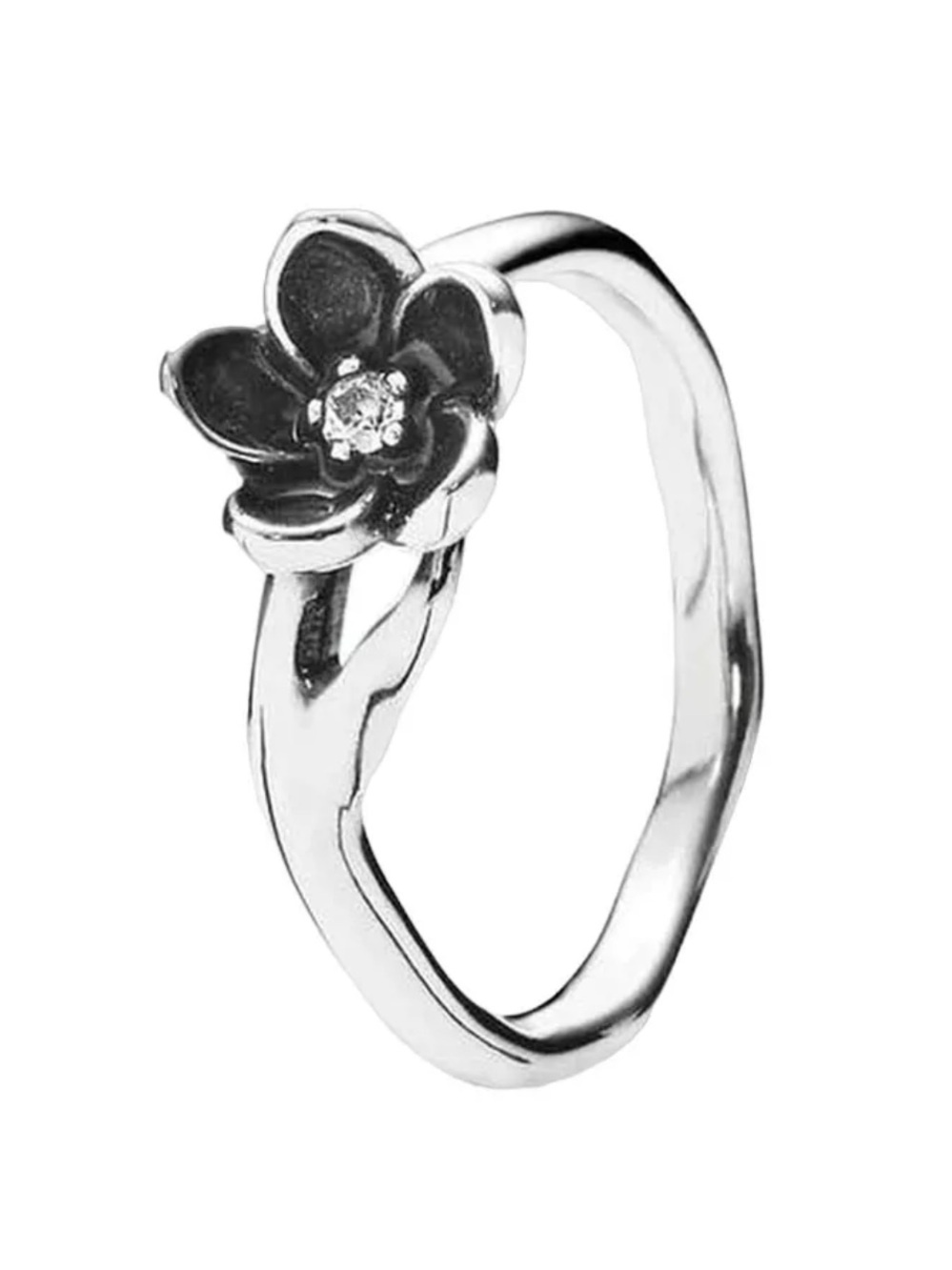 Retired Pandora Mystic Floral Black CZ Ring, 925, Size 56